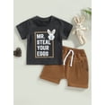 thumbnail image 2 of Jxzom Toddler Baby Boy Easter Outfit 6M 12M 2T 3T 4T 5T Mr Steal Your Eggs Short Sleeve Bunny Print T Shirt Tops Summer Clothes Sets, 2 of 7