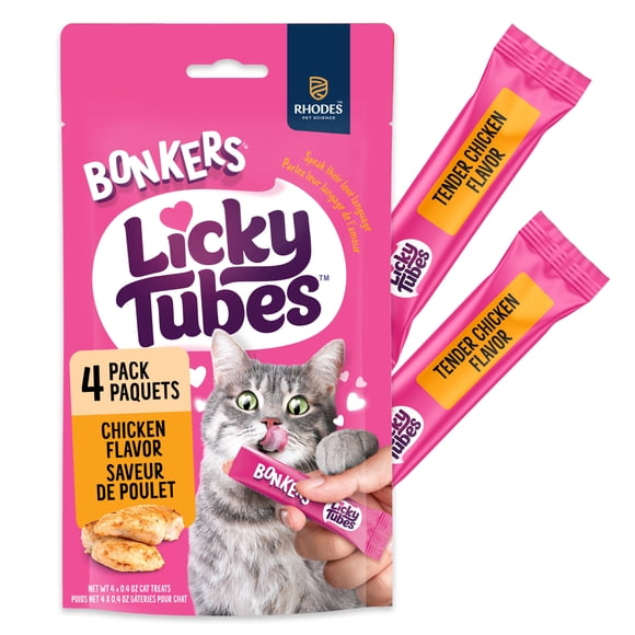BONKERS Licky Tubes Chicken Flavoured Wet Lickable Treats for Cats, 48g Bag (4 pack)