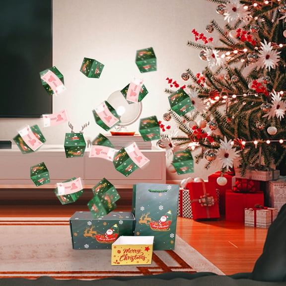 Clearance! Christmas surprise gift box explosion with Confetti, Green Pop Up Christmas Surprise Box, for Birthday & Anniversary (5PC)