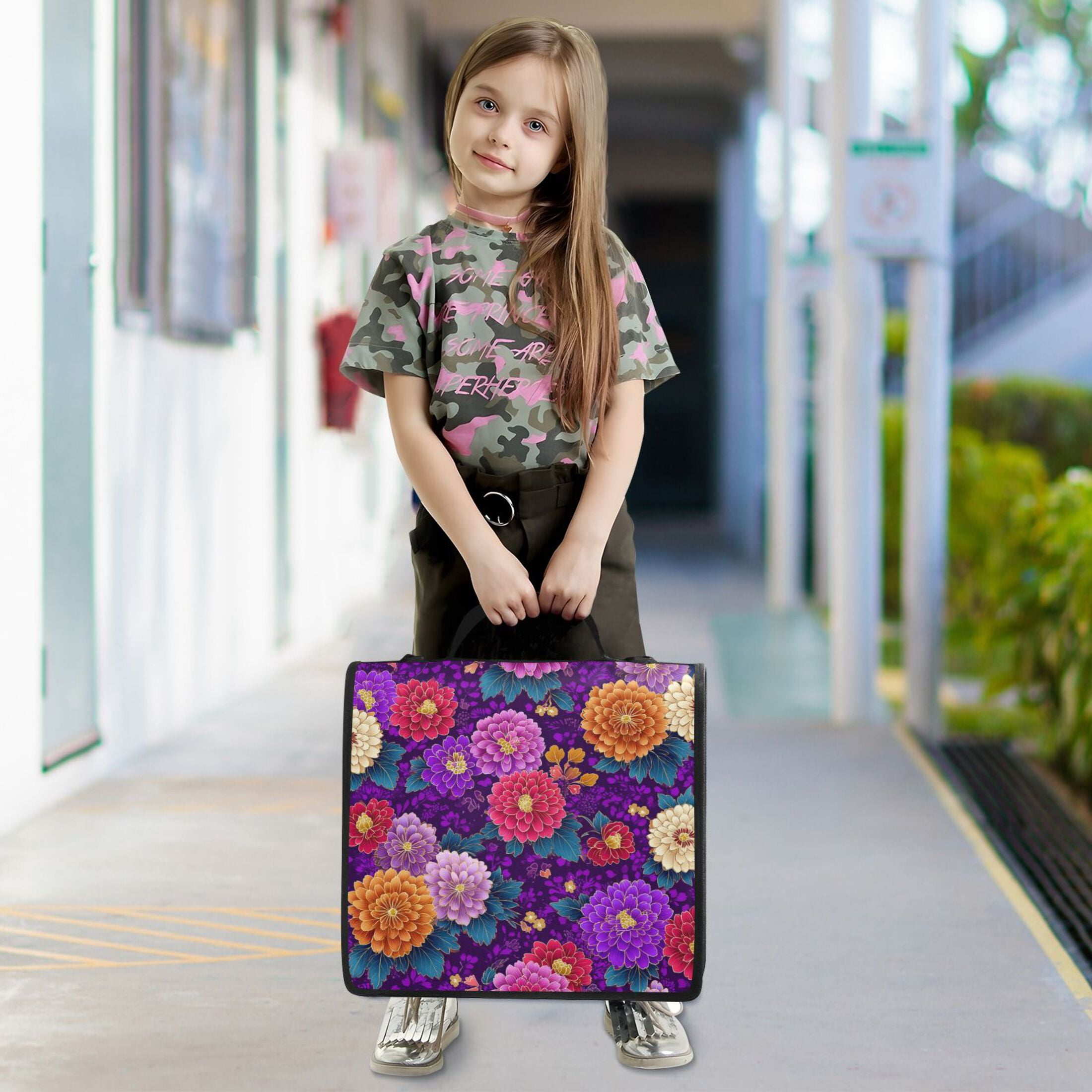 Circular Folder Package 13.6*3.5*12.4 Inches ,Binder Bag，Binder Organizer，Zipper Binder，3 Ring Binder ,Suitable for Work or School Teacup Japanese Flowers