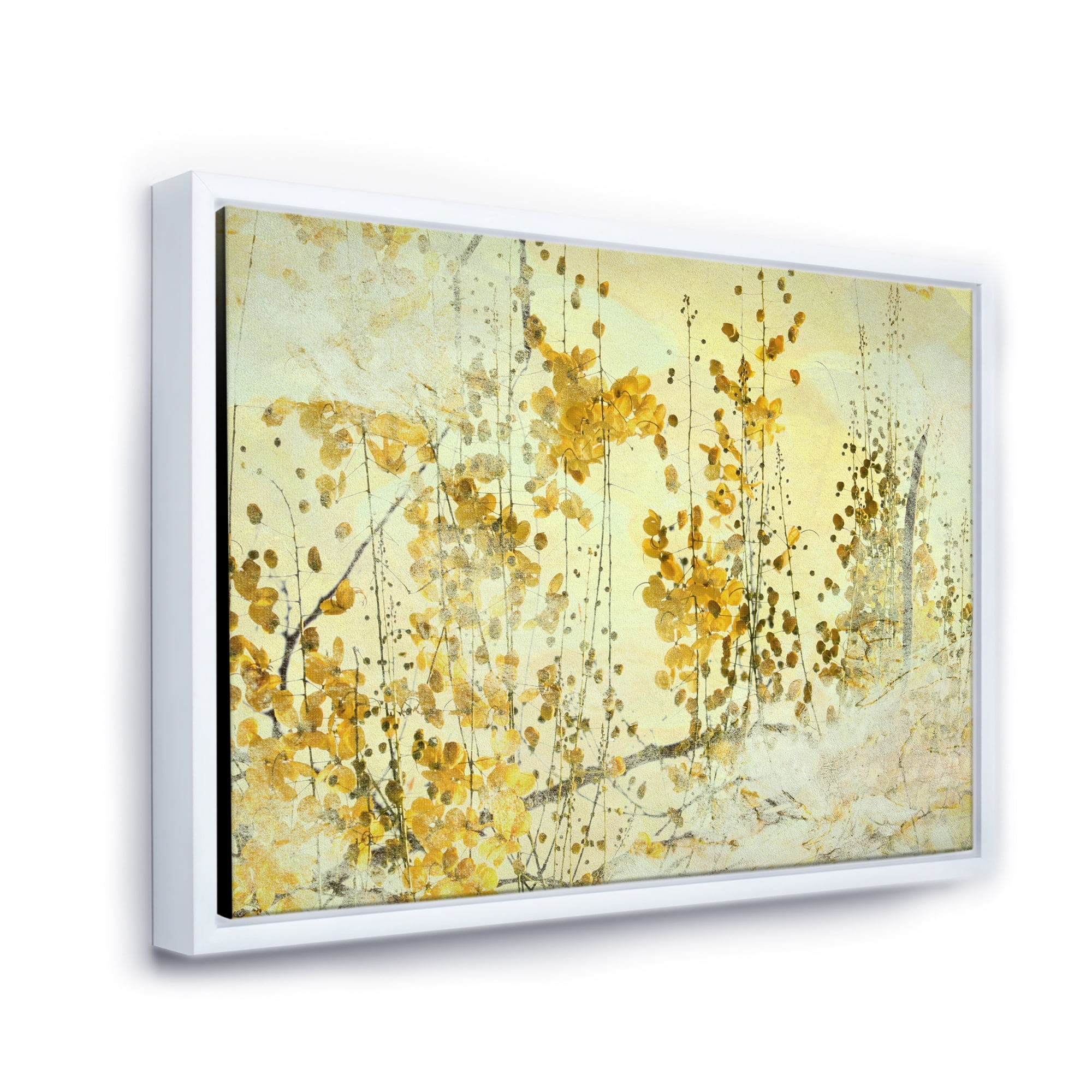 Designart 'Abstract Yellow Flower Grunge Art' Modern Framed Canvas Wall Art Print