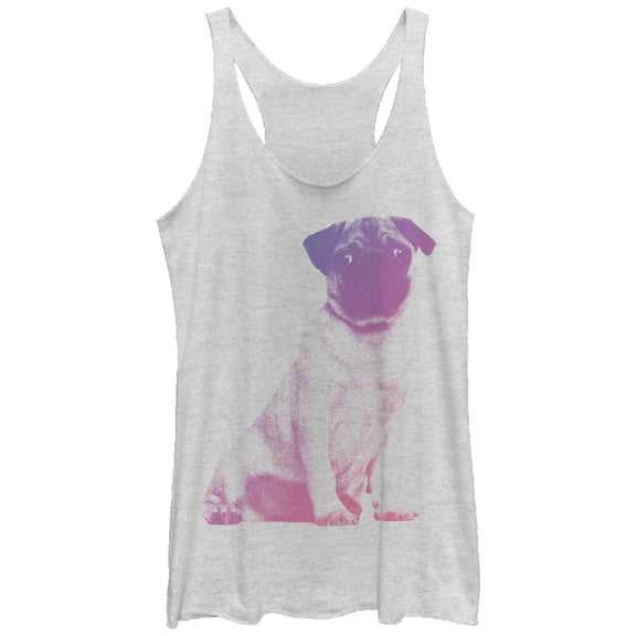 Women's Lost Gods Pug Puppy Racerback Tank Top White Heather Large