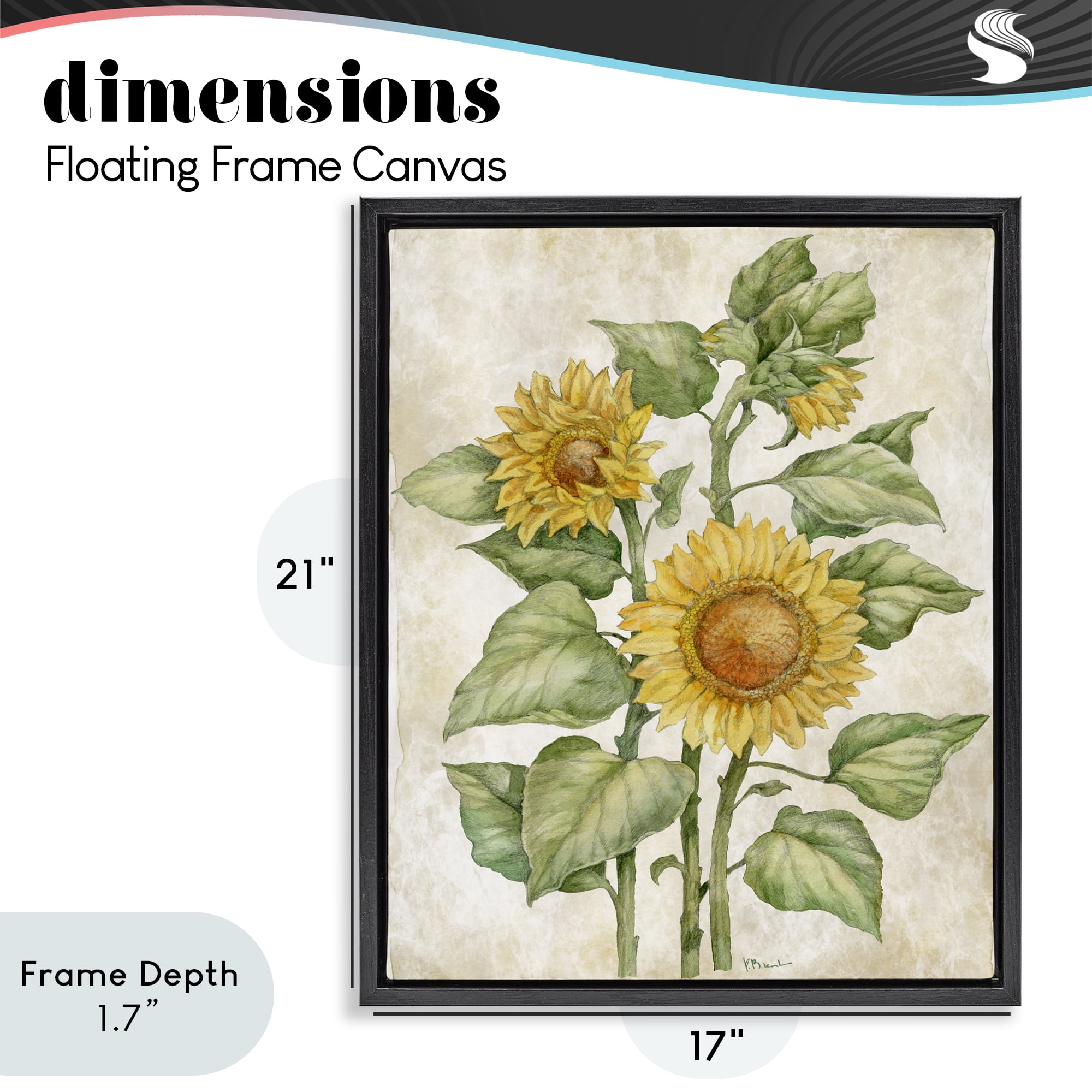 Stupell Industries Floral Journal Sunflower Black Framed Floater Canvas Wall Art, design by Paul Brent