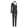 thumbnail image 5 of vastwit Kids Girls Rhinestones Gymnastics Unitards with Bow Choker Plush Cat Tail Animal Outfit Set Dancewear Black 16, 5 of 6