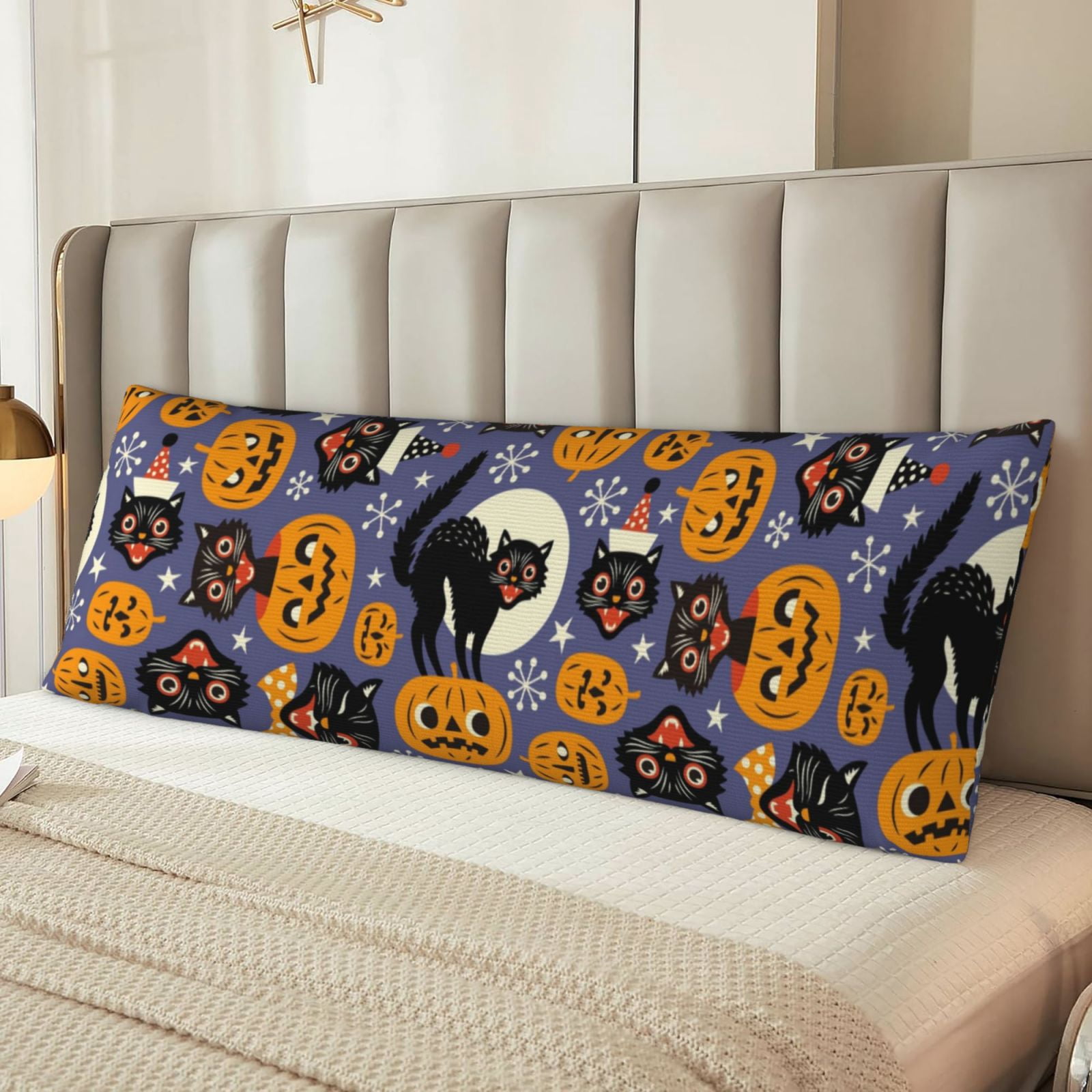 Naloa Spooky Cats And Halloween Pumpkins Super Soft 20x60 Body Pillow Case,Long Side Hidden Zipper（PILLOWS ARE NOT INCLUDED）