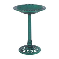 Bird Bath for Outdoors - Green Pedestal Birdbath Feeder - Weather Resistant Resin - 28" Height, 20" Diameter - Garden Yard Decor - Easy Assembly with Stakes