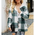 thumbnail image 4 of Abrigo de lana para mujer Abrigo para niñas Patrón de cuadros con capucha de moda para primavera Otoño Invierno Verde XL, 4 of 8