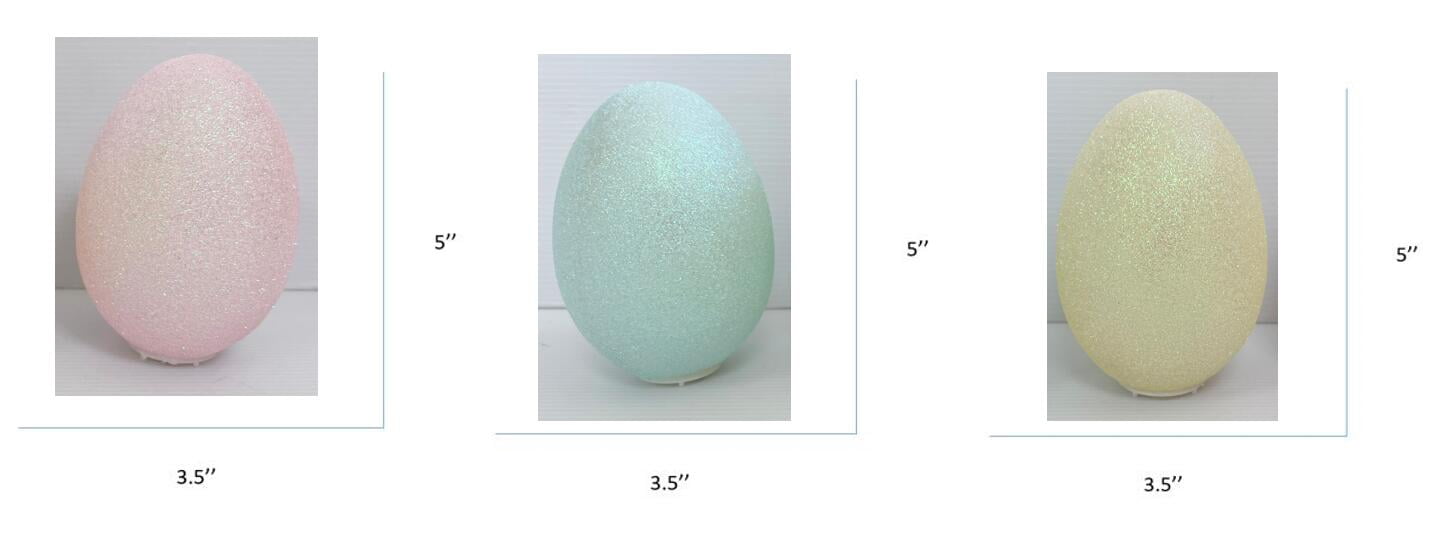 Way To Celebrate Easter 5-inch Height Multi-Color Glitter Plastic Egg Indoor Decor, Yellow, Pink, Blue