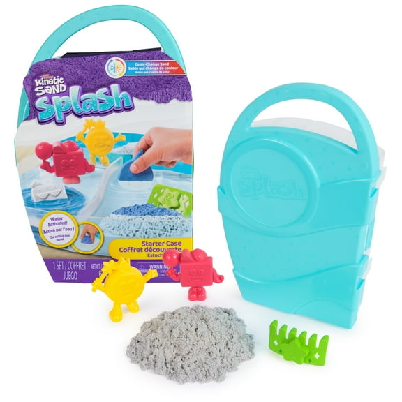 Kinetic Sand, Splash Starter Case with 6oz Color-Change Play Sand, 3 Tools & Molds