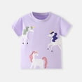 thumbnail image 2 of YDFCWXW Toddler Girls Short Sleeve Shirts Unicorn Graphic Cotton Shirt Tee Summer T-Shirts for Girls 3-8 Years (Purple, 6-7 Years), 2 of 7