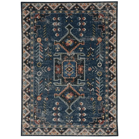 Riverbay Furniture Transitional Washable Polyester 5'x7' Rug in Navy