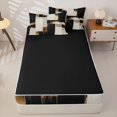 thumbnail image 4 of Castle Fairy Mid Century Geometric Block Zipper Twin Comforter Sets with Fitted Sheet and 2 Pillowcases,Vintage Vertical Streak Zipper Bedding Set,Black Gold Cream,Reversible, 4 of 5