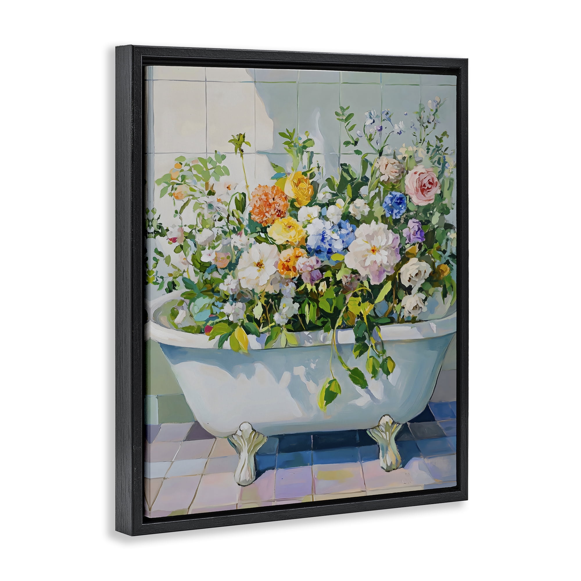 Stupell Industries Vintage Bathtub Bouquet Overgrowth Black Framed Floater Canvas Wall Art, design by The Prints Vibe