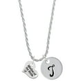 thumbnail image 1 of Delight Jewelry Silvertone Small Mother of the Bride Heart Silvertone Script Initial Disc - T - Charm Necklace, 20"+3", 1 of 4
