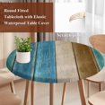 thumbnail image 5 of Round Table Cover 45-54 Inch Teal Brown Blue Wooden Waterproof Reusable Table Cloth Round Fitted Vinyl Tablecloth with Elastic Edged for Parties Outdoors, Farmhouse Vertical Striped Art, 5 of 9