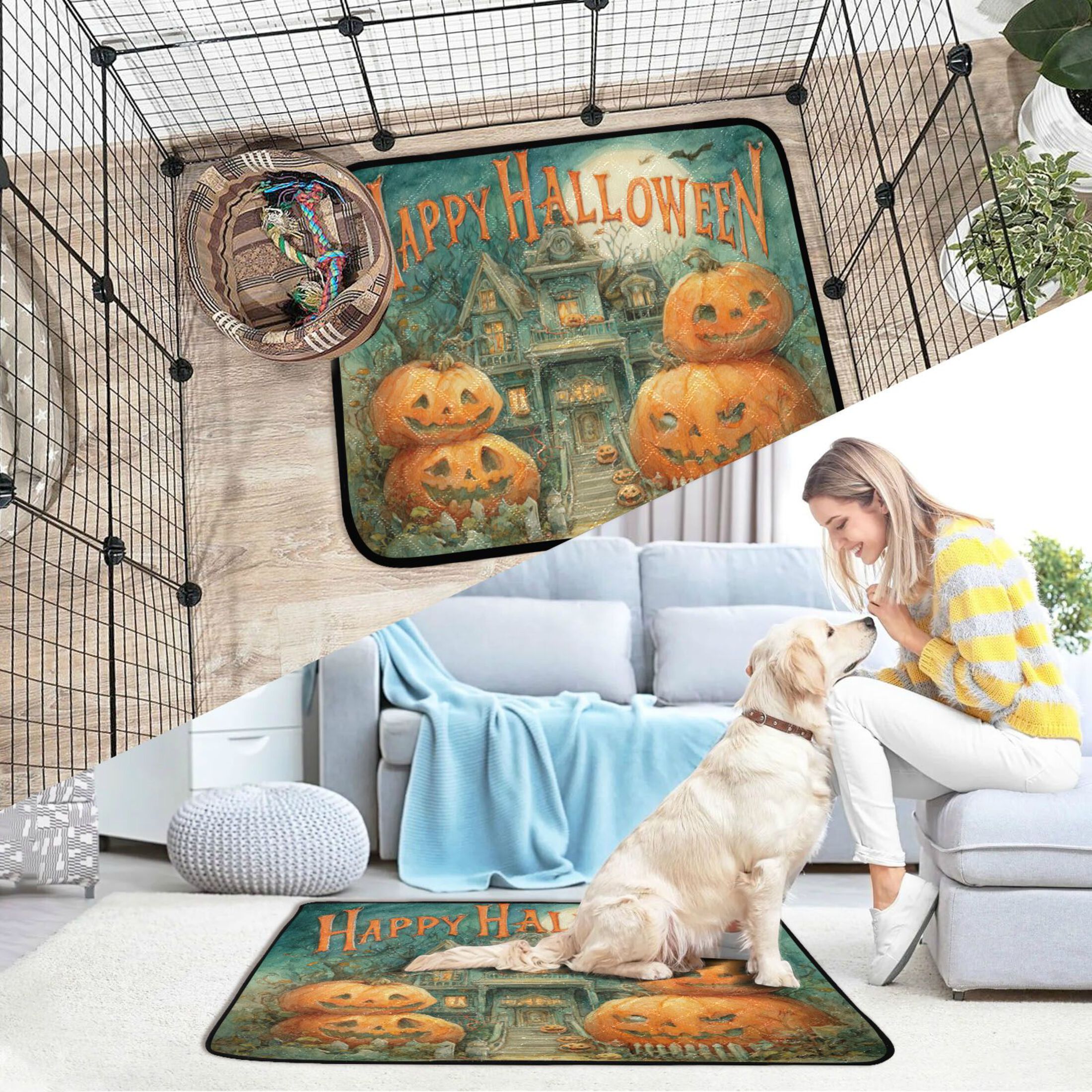 Qxltty Smiling Pumpkin Cat litter Pads Pet Set of 2 Diaper Mats Center Anti-leakage Layer Absorbent Soft and Comfortable