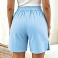 thumbnail image 5 of Women's Solid Color Elastic Waist Shorts With Pockets, Polyester Casual Athletic Fit, Comfortable Stretchy Fabric, Everyday Summer Beach Outdoor Activewear, Womens | VerBelle,Light Blue S, 5 of 8