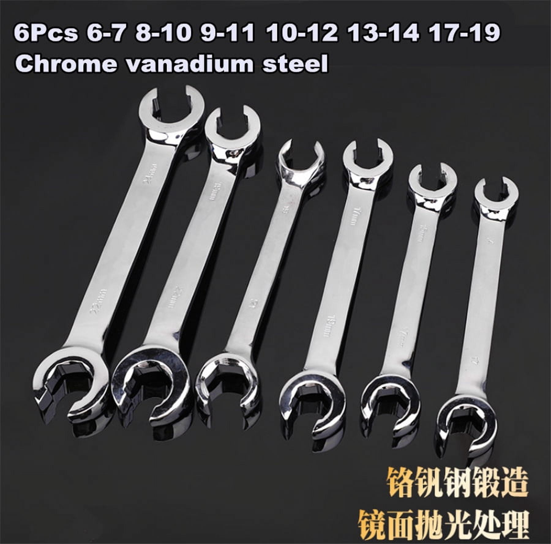 6Pcs 6 Point Chrome Vanadium Steel Metric Flared Nut Spanner Wrench Set 6mm-19mm