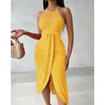 thumbnail image 3 of CHICME Summer Dresses for Women Solid Color Halter Hollow Out Sleeveless A Line Vacation Dress with Eyelet Embroidery & Side Slit Yellow-XL, 3 of 9