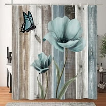 SUNOLIFE Rustic Farmhouse Floral Waterproof Polyster Shower Curtain,Teal, 72x72 in