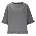 thumbnail image 6 of Women T Shirts Summer Tops Solid Cotton and Linen Ruffle Pleated Hem Tops Round Neck Casual Shirt Tops Comfortable Shirts, 6 of 8