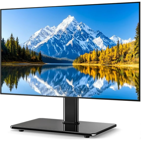 Universal Swivel TV Stand for 27-60 inch Curved/Flat Screen TVs, Table Top TV Base Replacement Holds up to 88 lbs, Height Adjustable TV Stand Mount with Tempered Glass Base, MAX VESA 400x400mm