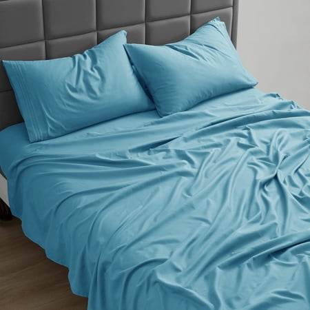Nestl Full Size Sheets Set, Instantly Soft, Deep Pocket Bed Sheets Full 4 Piece, Luxury Soft Microfiber Full Sheets Sets, Beach Blue