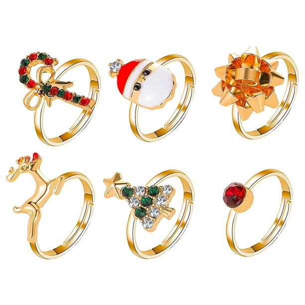 6pcs Chic Anillos de nudillos Juego de anillos simples Anillos de dedo elegantes de Navidad (colores surtidos)