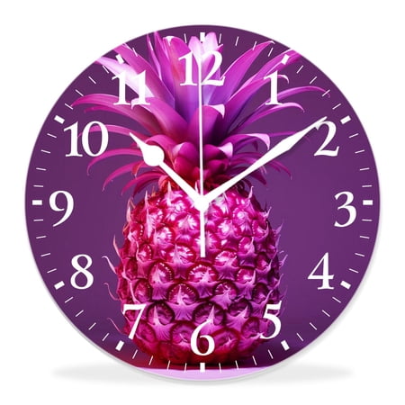 14 Inch Wall Clock Battery Operated Silent Clock Decorative for Office, Kitchen, Outdoor, Living Room，Purple Pineapple Painting