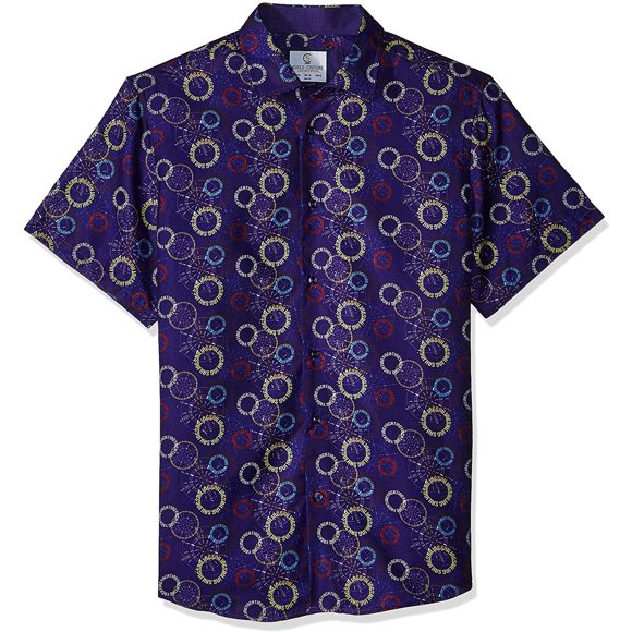 Azaro Uomo Men's Big and Tall Short Sleeve Button Down Shirt Casual Dress Loud Slim Fit, Purple rain, XXL