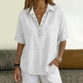 thumbnail image 5 of Endives Women's Linen Shirt Short Sleeve Shirt Collared Blouse for Women Casual Button Down Shirt Beach Vacation Outfits Hawaiian Shirt for Women Clear L, 5 of 7