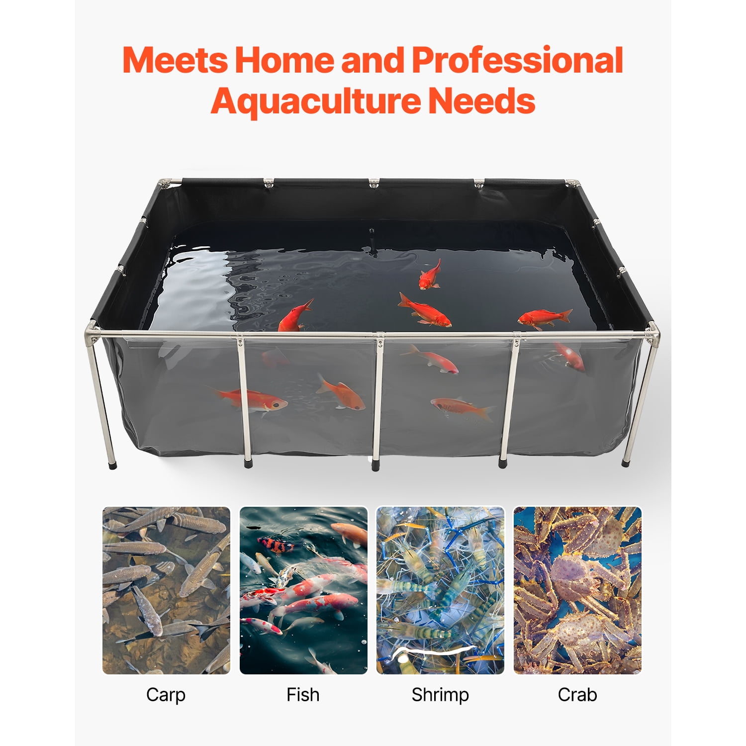 KFFKFF Canvas Fish Pond, 470 Gal Above Ground Pond, PVC Koi Tank with Transparent Viewing Panel, Rectangular Goldfish Tank with Steel Frame & Drain Valve, Suitable for Breeding Koi and Irrigation