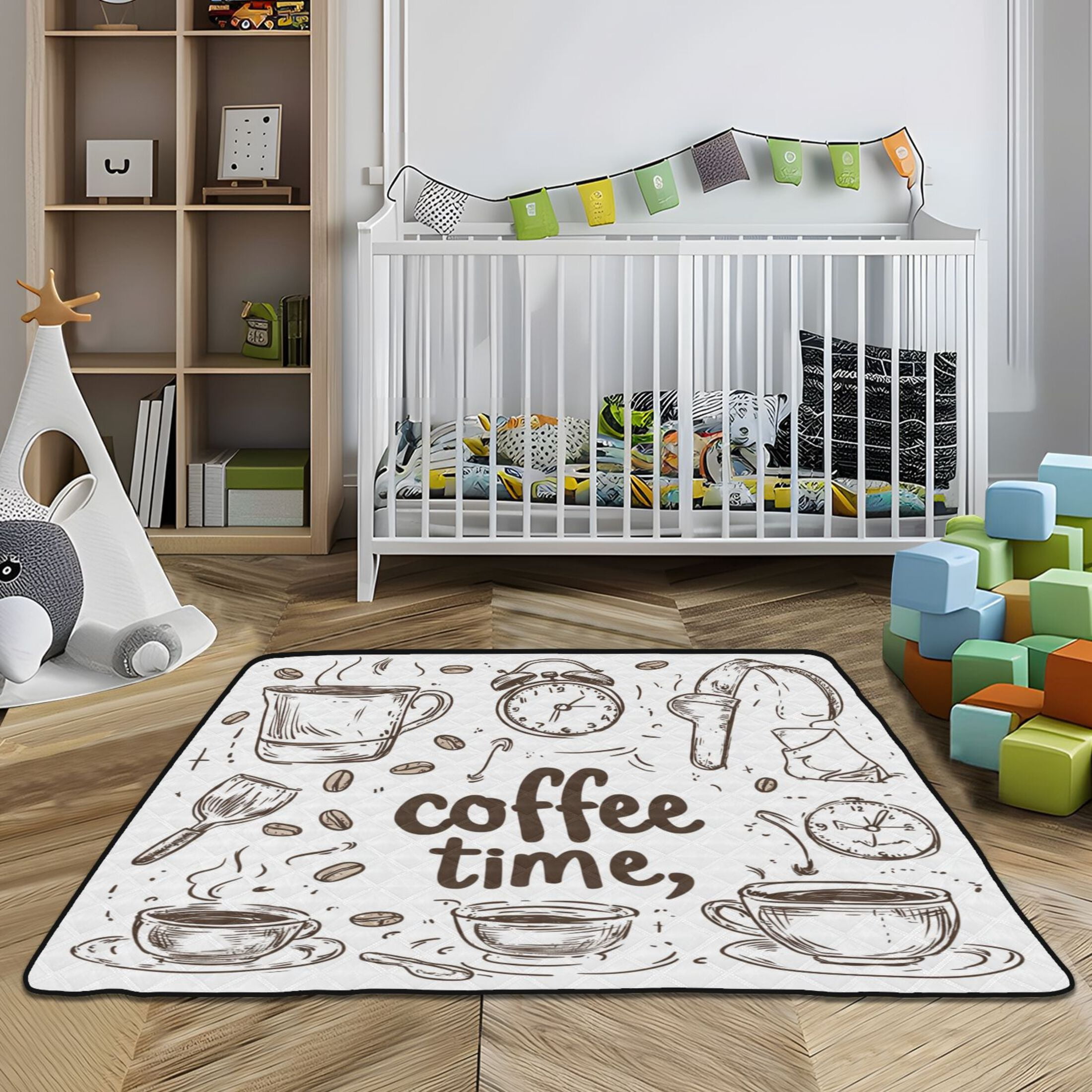 WOBOGO Coffee Time Now Baby Playmats Extra Large Waterproof Rollable Activity Pads for Toddlers 50×50inch