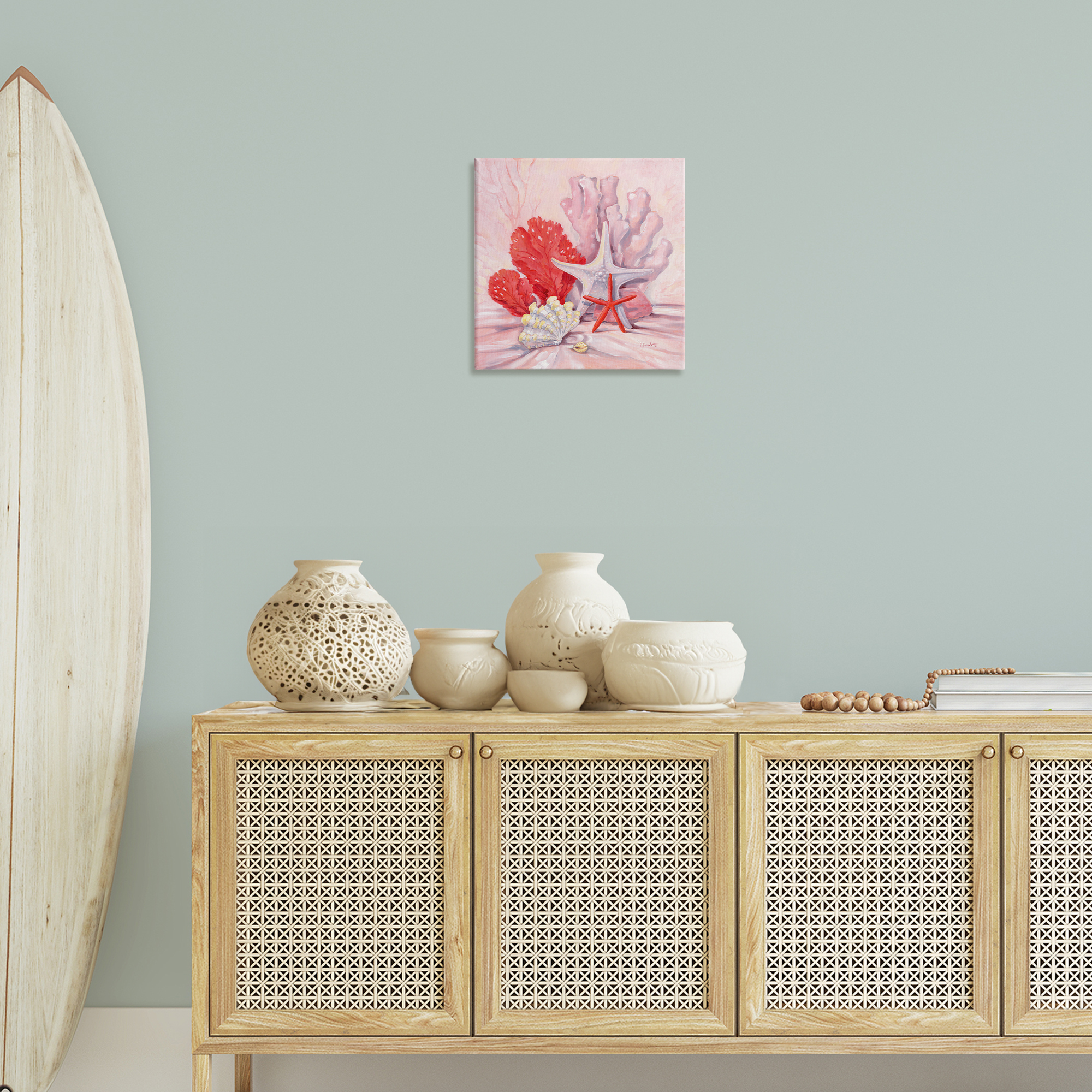 Stupell Industries Pink Gathered Sea Life Animals & Insects Painting Gallery Wrapped Canvas Art Print Wall Art, 17 x 17