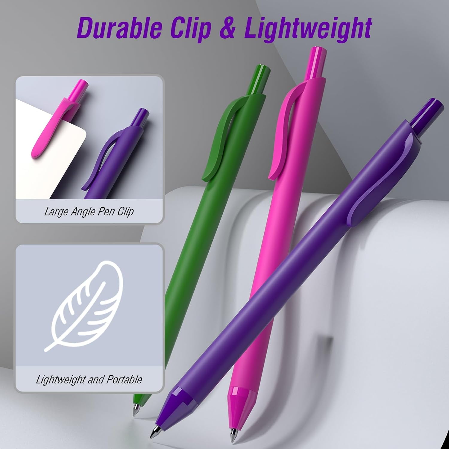 50 Pack Purple Ink Pens - Bulk Pens, 1.0MM Medium Point Ballpoint Pens, Smooth Writing No Bleed Retractable Ball Point Pen (Purple)