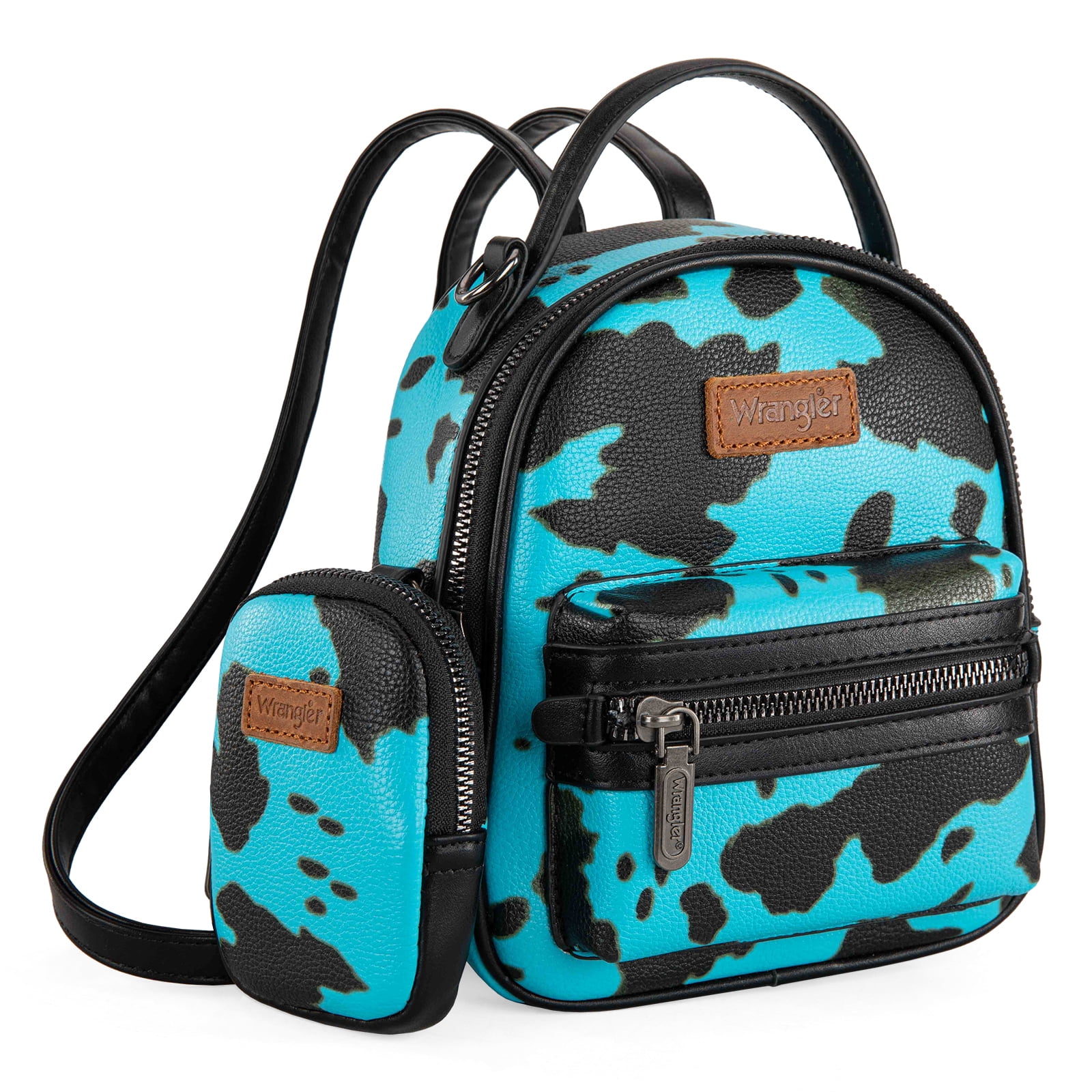 Wrangler Mini Backpack Cute Cow Print Backpack Purse for Women, Turquoise