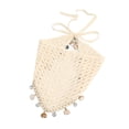 thumbnail image 3 of Head Scarf Gsakboxl Women Crochet Knitted Headscarf With Shell Decor Elegant Summer Headwrap Headbands Hair Accessories Beige, 3 of 8