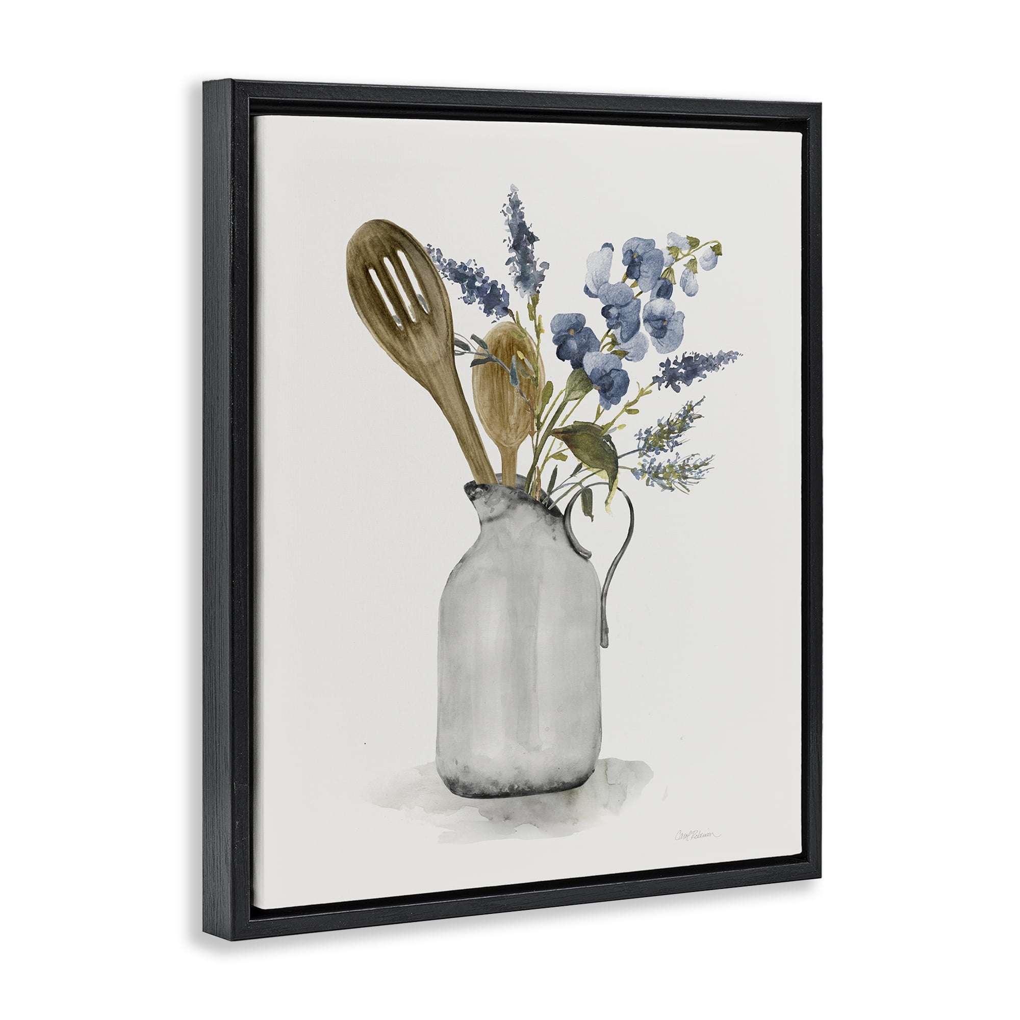 Stupell Industries Vintage Pitcher with Utensils Black Framed Floater Canvas Wall Art, design by Carol Robinson