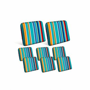8 Pcs Stretch Patio Cushion Covers Green Striped Outdoor Slipcovers