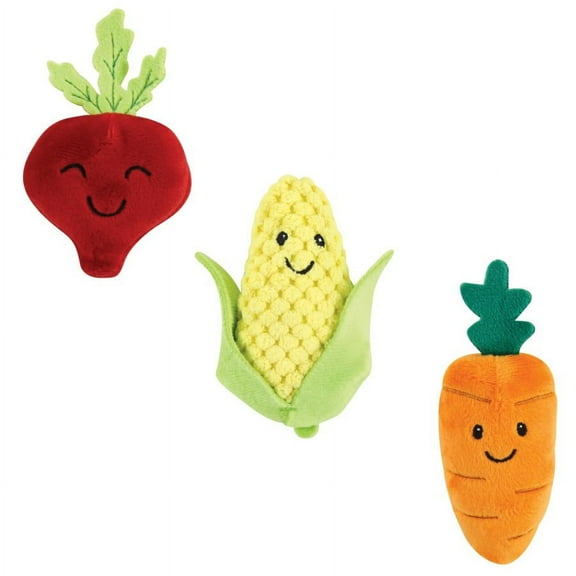 Luvable Friends Dog Squeaky Plush Dog Mini Toy Set, Veggies, One Size