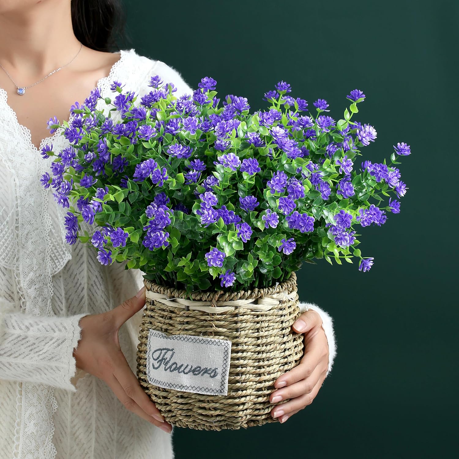 8 Bundles Purple Artificial Flowers Outdoor Fake Flower Plastic UV Resistant Shrubs Greenery Plants Hanging Decorations Garden Porch Window Box Farmhouse Outside Summer Indoor Decor