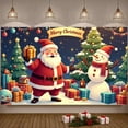 thumbnail image 3 of Red Background Christmas Banner Gold Lettering Merry Christmas Banner Santa Claus Design Snowman Pattern Xmas Banner for Christmas Party Holiday Celebration Family Gathering, 3 of 9