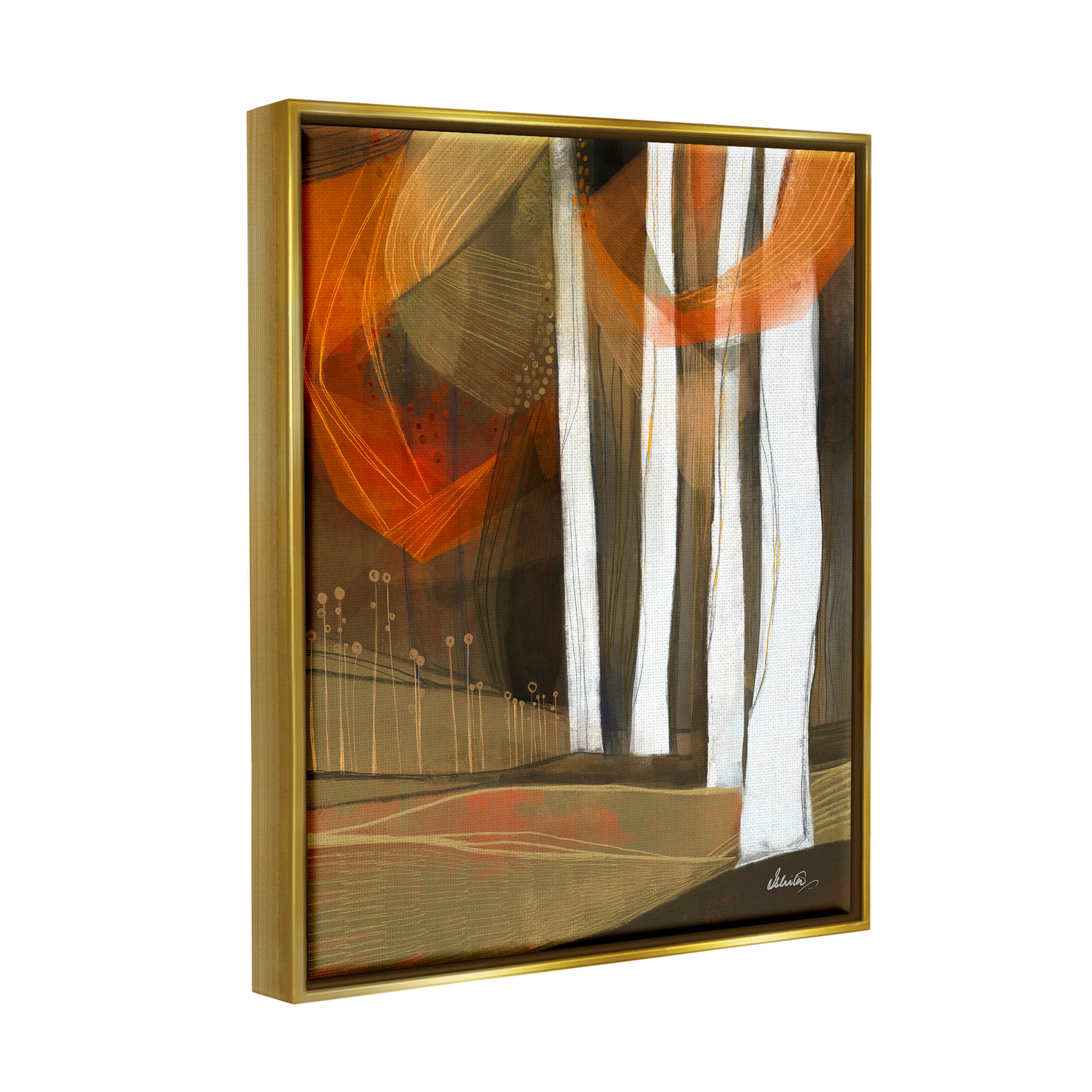 Modern Field Landscape Trees Abstract Painting Metallic Gold Framed Art Print Wall Art