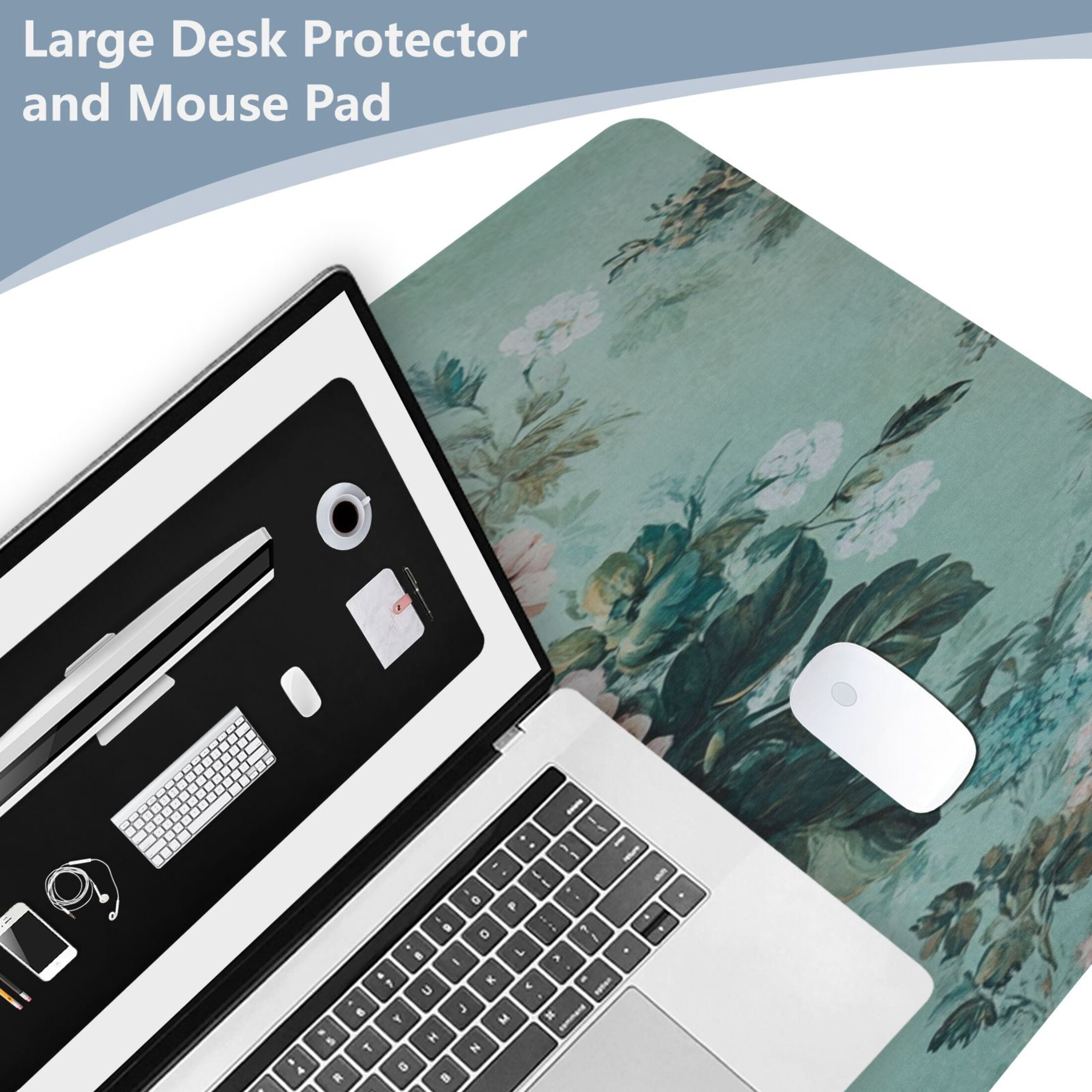 Wobogo Shabby Chic Bouquet Gaming Mouse Pad Non-slip Leather Desk Mat Water Resist Keyboard Pad for Gamer Office 16.5×35.4in