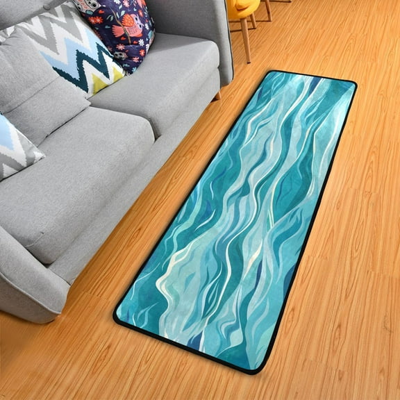 OREZI Hallway Runner Rug 2' X 6' Abstract Sea Wave Area Rug Non-Slip Entryway Carpet Soft Washable Door Mat Kitchen Bedroom Living Room
