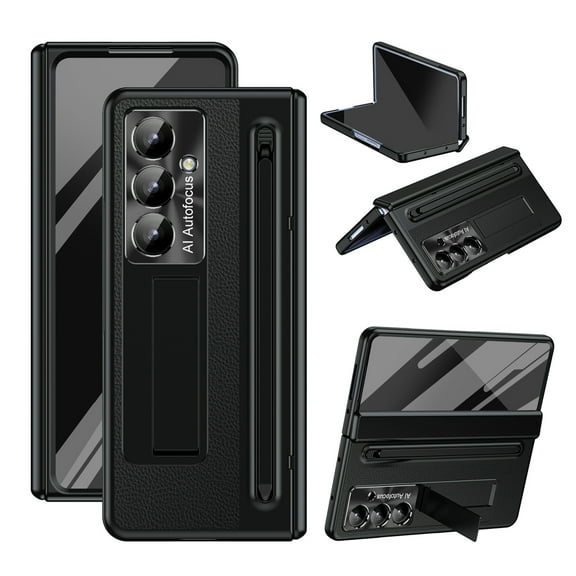 for Samsung Galaxy Z Fold 7 Case, with Stylus   Stylus Holder   Tempered Glass Screen Protector, All-Inclusive PU Leather Plating PC Hinge Protection Case for Samsung Galaxy Z Fold 7, Black