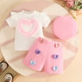 thumbnail image 2 of Jamsmile Toddler Girls Outfits Sets Toddler Girls Short Sleeve Ribbed T Shirt Tops + Heart Shorts + Hats 3pcs Kids Girls Outfits, 2 of 4