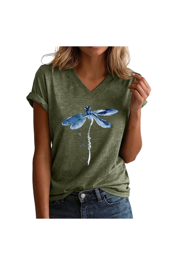 Vintage Flowers V Neck Shirt for Women Boho Floral Wildflowers Graphic Tee Casual Cottagecore Summer T Shirt (AG, XL)