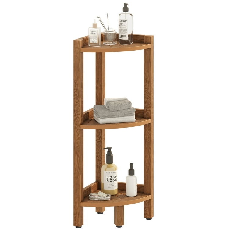 Meangood Bathroom Corner Shelf Stand, 3 Tier Solid Wood Display for Narrow Space, Shower Shelf, Plant Stand Nightstand, Living Room, Bedroom, Home