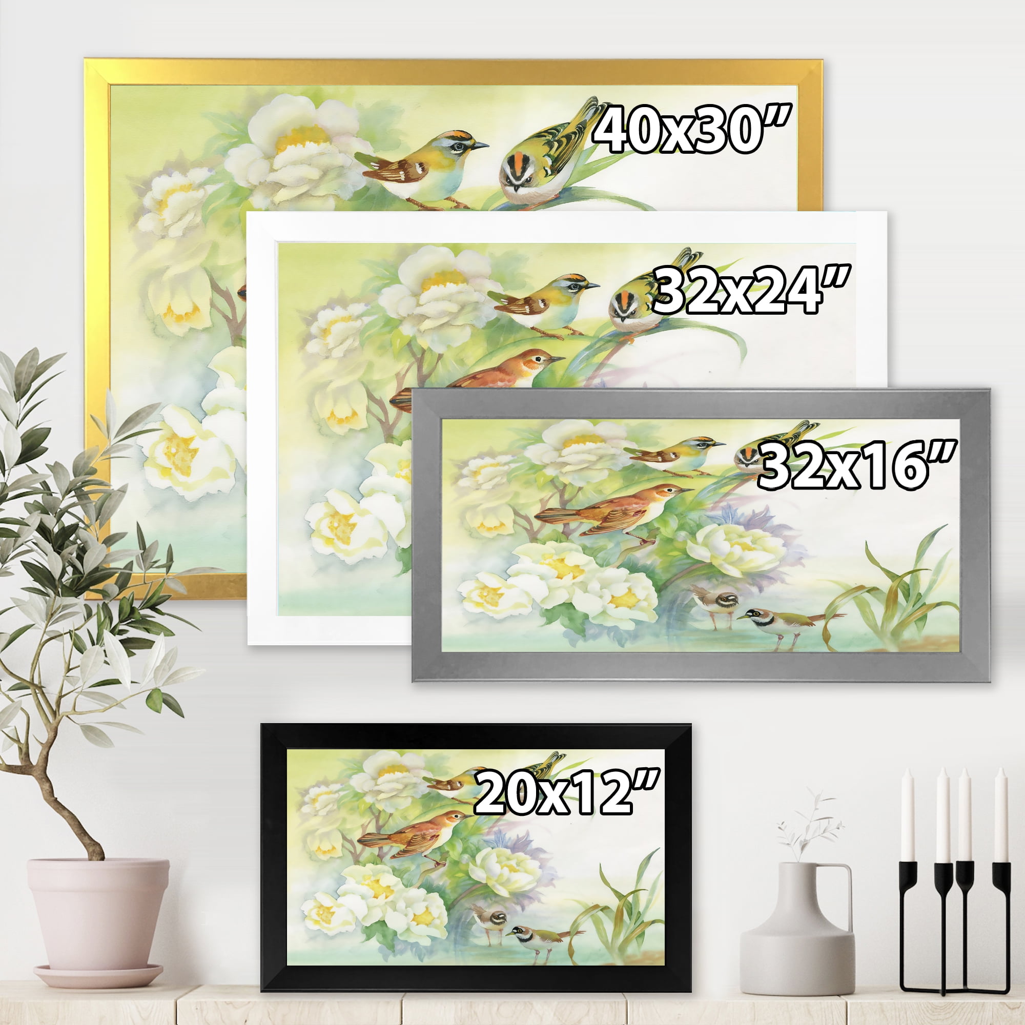 Designart 'Birds and Flowers In Rustic Scenery' Traditional Framed Art Print